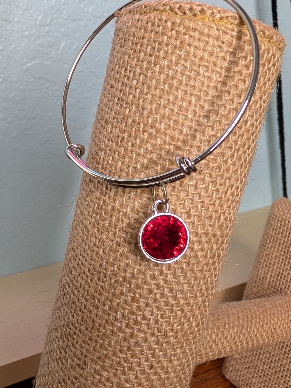 [FREE SHIPPING] OOAK Sterling Silver Ruby Red Swarovski Crystal Bangle